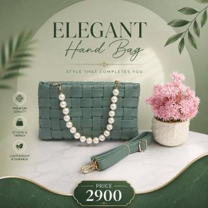 Green Braided PU Leather Handbag for Women – Elegant Ladies Shoulder Tote Bag for Office & Daily Use in Pakistan