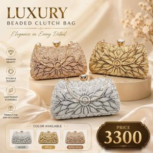 Elegant Gold Embroidered Clutch Bag for Women | Luxury Party & Wedding Hand Clutch
