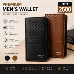 Men's Quilted Leather Wallet with Logo – Premium Bi-Fold Wallet with Multiple Card Slots & Cash Pocket | Black & Brown