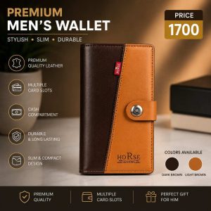 Premium Men's Snap Long Wallet – Stylish Leather Organizer with Multiple Card Slots & Secure Snap Closure | Dark Brown & Light Brown