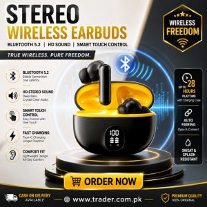 Stereo Wireless Earbuds | Bluetooth 5.2 | HD Sound | Smart Touch Control | TWS Earbuds with Charging Case