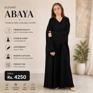 Black V-Neck Abaya for Women 57" Length | Premium Nida Fabric Modest Abaya