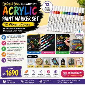 Acrylic Paint Marker Set 12 Colors – Multi-Surface Waterproof Drawing & Craft Pens