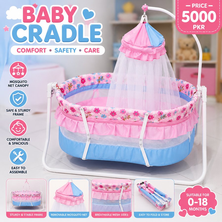 Blue Floral Castle Baby Swing with Mosquito Net | Pink & Blue Baby Hanging Swing