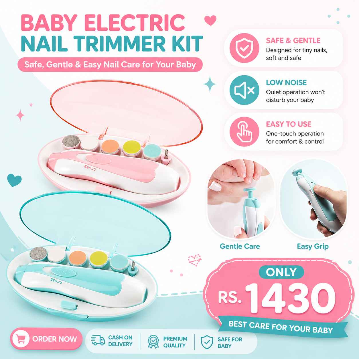 Y.M Traders Electric Baby Nail Trimmer with LED Light – Safe Nail File & Clipper for Infants, Toddlers, Kids & Women