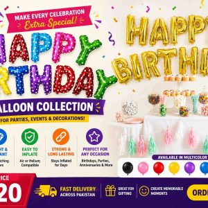 Pack of 2 Happy Birthday 16 Inch Foil Alphabet Letter Balloon Banner – Gold & Multicolor Party Decoration Set (13 Pcs Each)