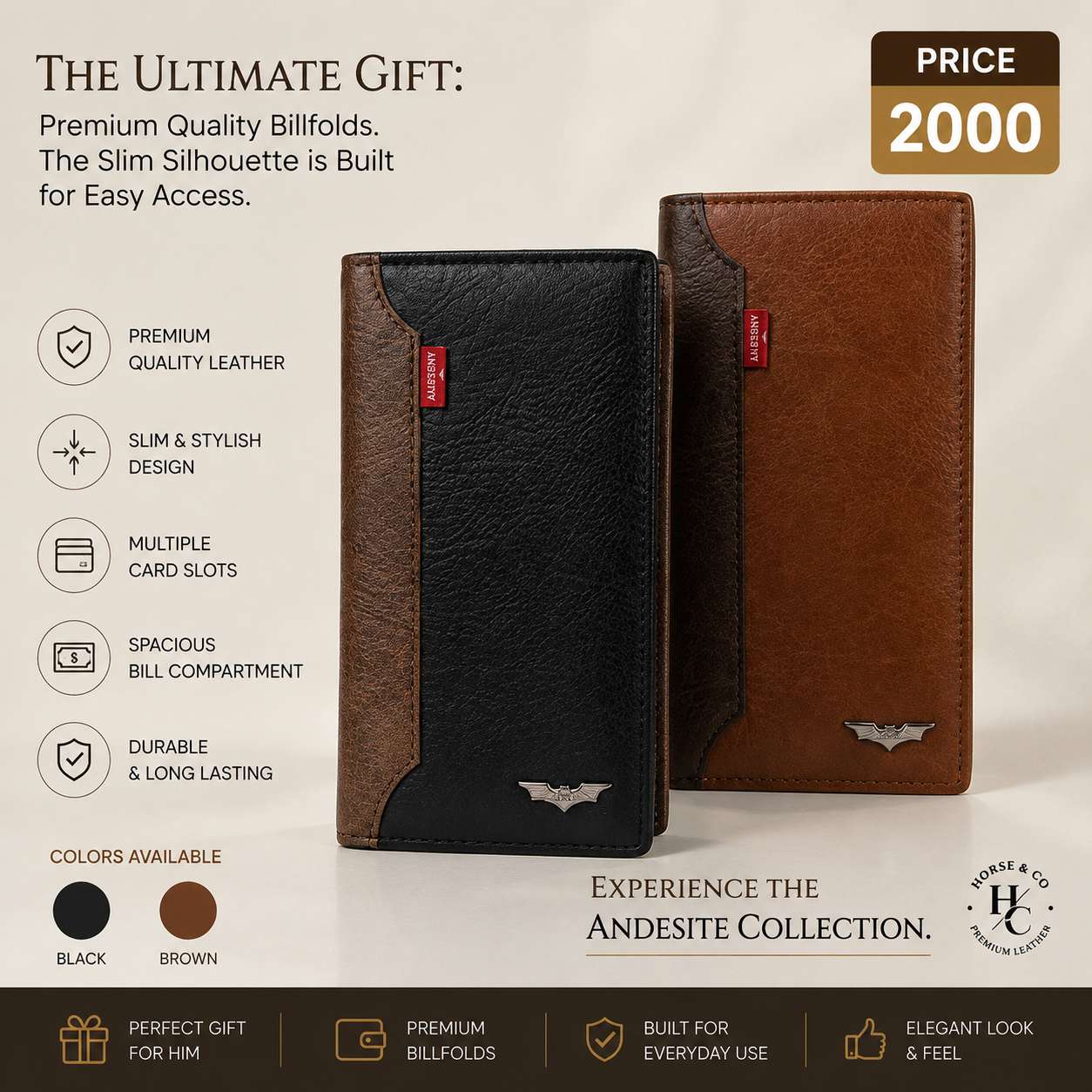 Horse Imported Branded Leather Wallet for Men – Premium Bi-Fold Wallet with Multiple Card Slots & Cash Pocket | Black & Brown