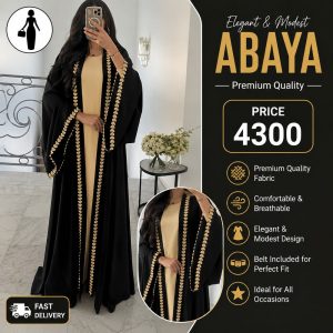 Black Georgette Embroidered Abaya with Heart Zarri Design for Women
