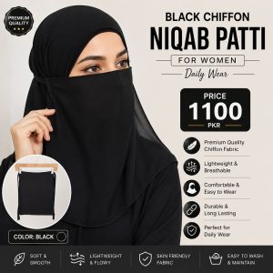 Black Chiffon Niqab Patti for Women | Daily Wear Face Covering