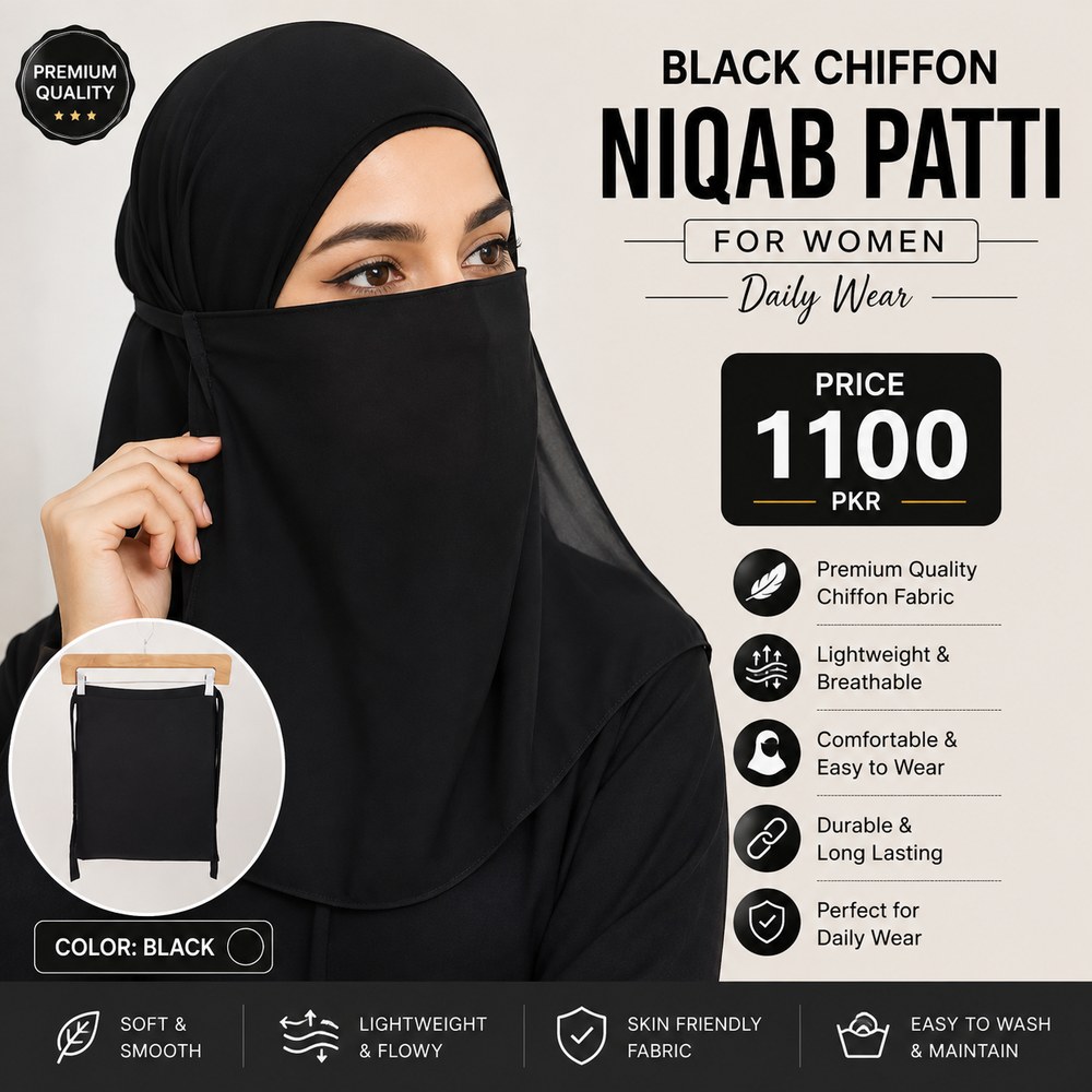 Black Chiffon Niqab Patti for Women | Daily Wear Face Covering