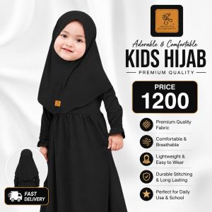 Premium Quality Black Makhna Hijab for Girls 1-4 Years | Comfortable Kids Hijab