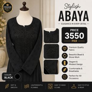 Premium Nidha Embroidered Abaya for Women | Elegant Black Abaya