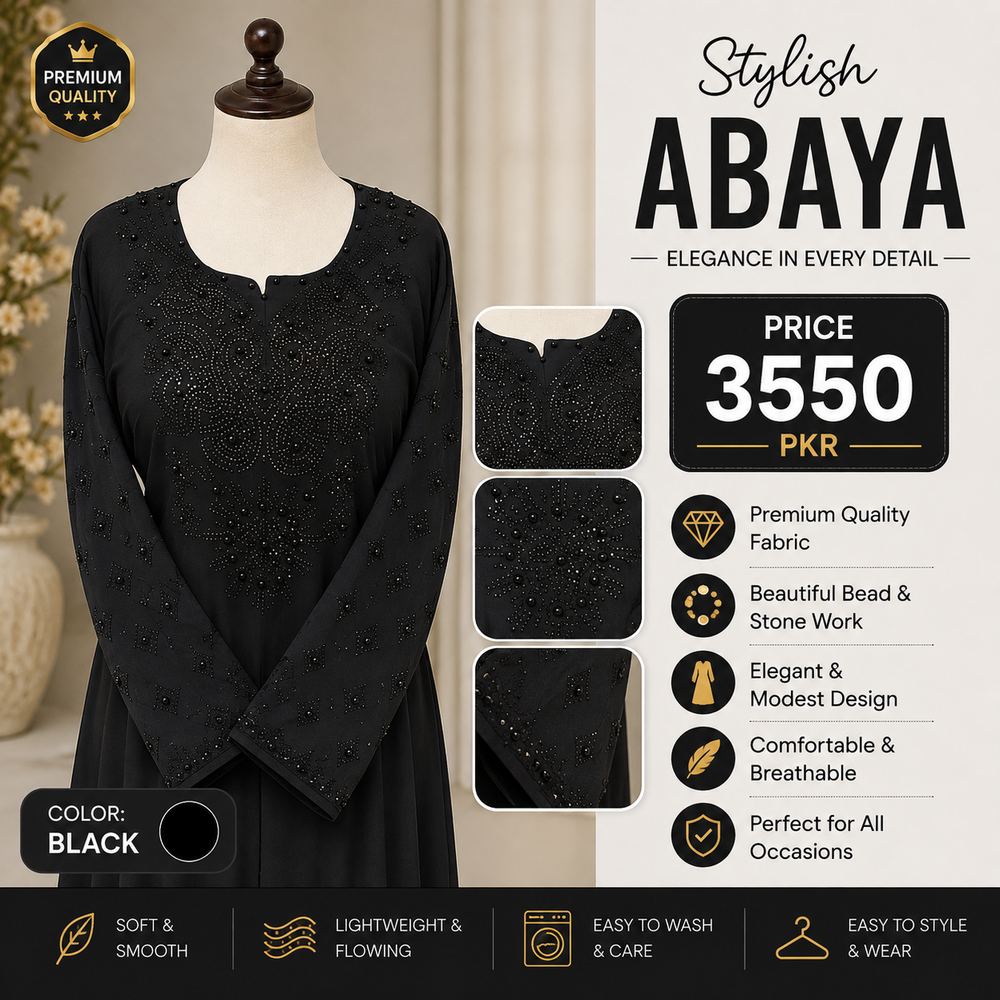 Premium Nidha Embroidered Abaya for Women | Elegant Black Abaya
