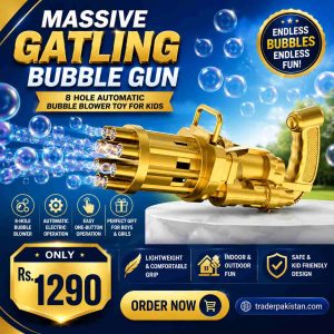 Massive Gatling Bubble Gun – 8 Hole Automatic Electric Bubble Blower Toy for Kids