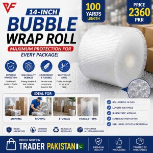 14-Inch Bubble Wrap Roll 100 Yards – Protective Packaging Wrap for Shipping, Moving, Storage & Fragile Items