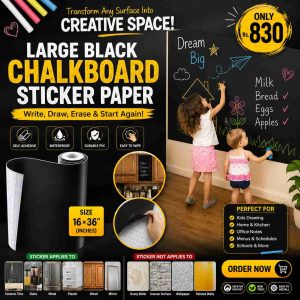 Large Black Chalkboard Sticker Paper – Self-Adhesive Waterproof PVC Blackboard Wall Roll (16 × 36 Inches)