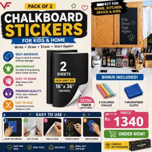 Pack of 2 Chalkboard Stickers for Kids – Self-Adhesive Black Matte Blackboard Wall Decals with Bonus Chalks & Microfiber Cloth