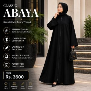 Nida Plain Zipper Full Abaya Black for Women | Elegant Modest Abaya