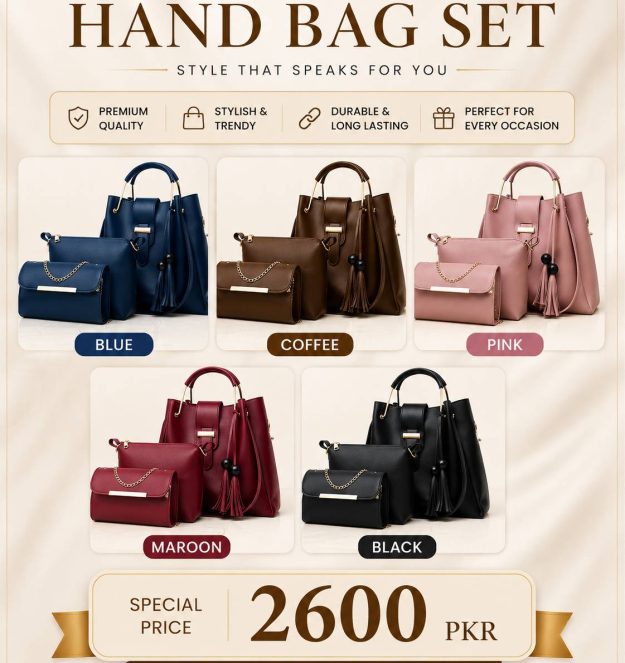 Leather Handbag Set for Girls – Stylish 3 Piece Ladies Handbag Set for School, Office & Party in Pakistan