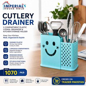 Imperial Household Cutlery Drainer – 2-Compartment Plastic Utensil Organizer & Kitchen Storage Holder