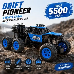 Drift Pioneer 6-Wheel Spray Rock Crawler RC Car Blue | 6WD Remote Control Off-Road Toy