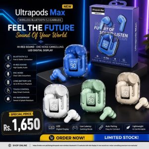 Ultrapods Max Wireless Bluetooth 5.3 Earbuds with LED Display | Hi-Res Sound | ENC Noise Cancelling | Premium TWS Earbuds