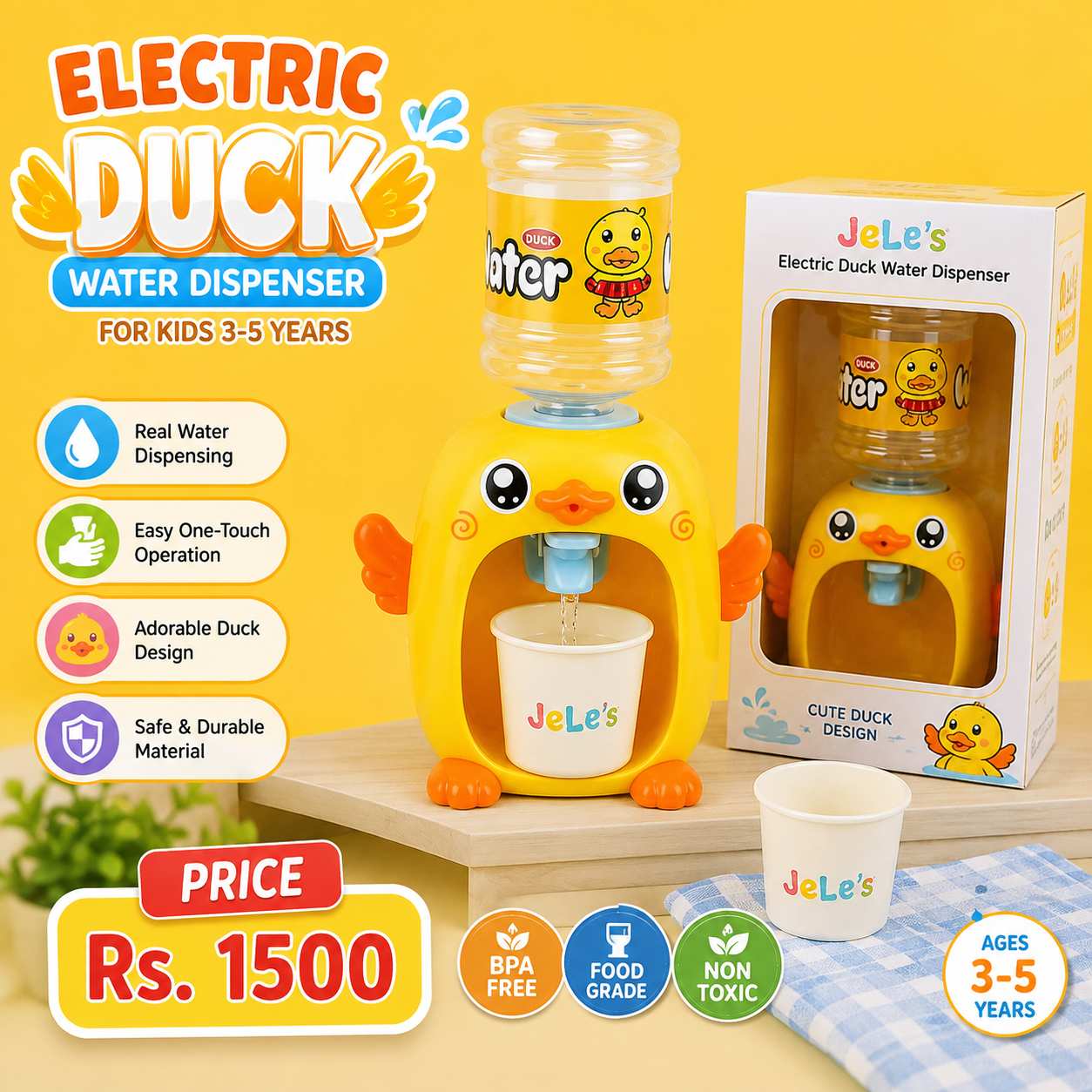Electric Duck Water Dispenser Toy for Kids Yellow Automatic Water Play Toy 3-5 Years