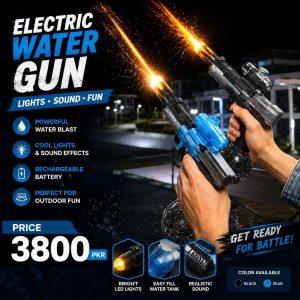 Electric Water Gun with LED Light Black Blue | Rechargeable Water Blaster for Kids & Adults