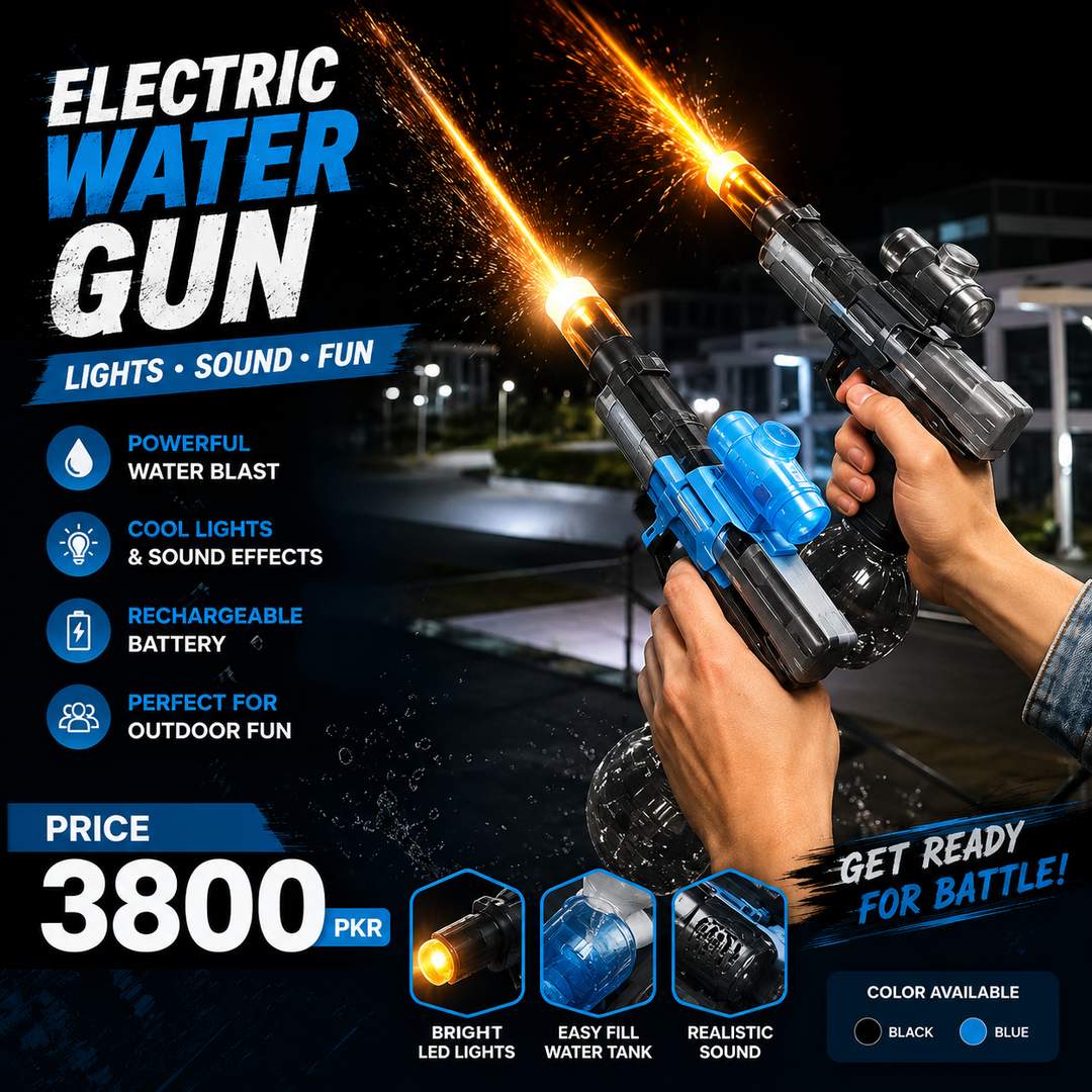 Electric Water Gun with LED Light Black Blue | Rechargeable Water Blaster for Kids & Adults