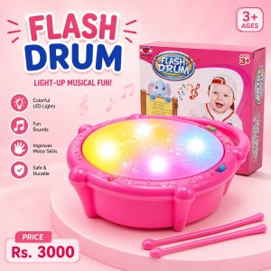 3D Flash Drum for Kids Pink Musical Drum Toy with 9 Songs & LED Lights