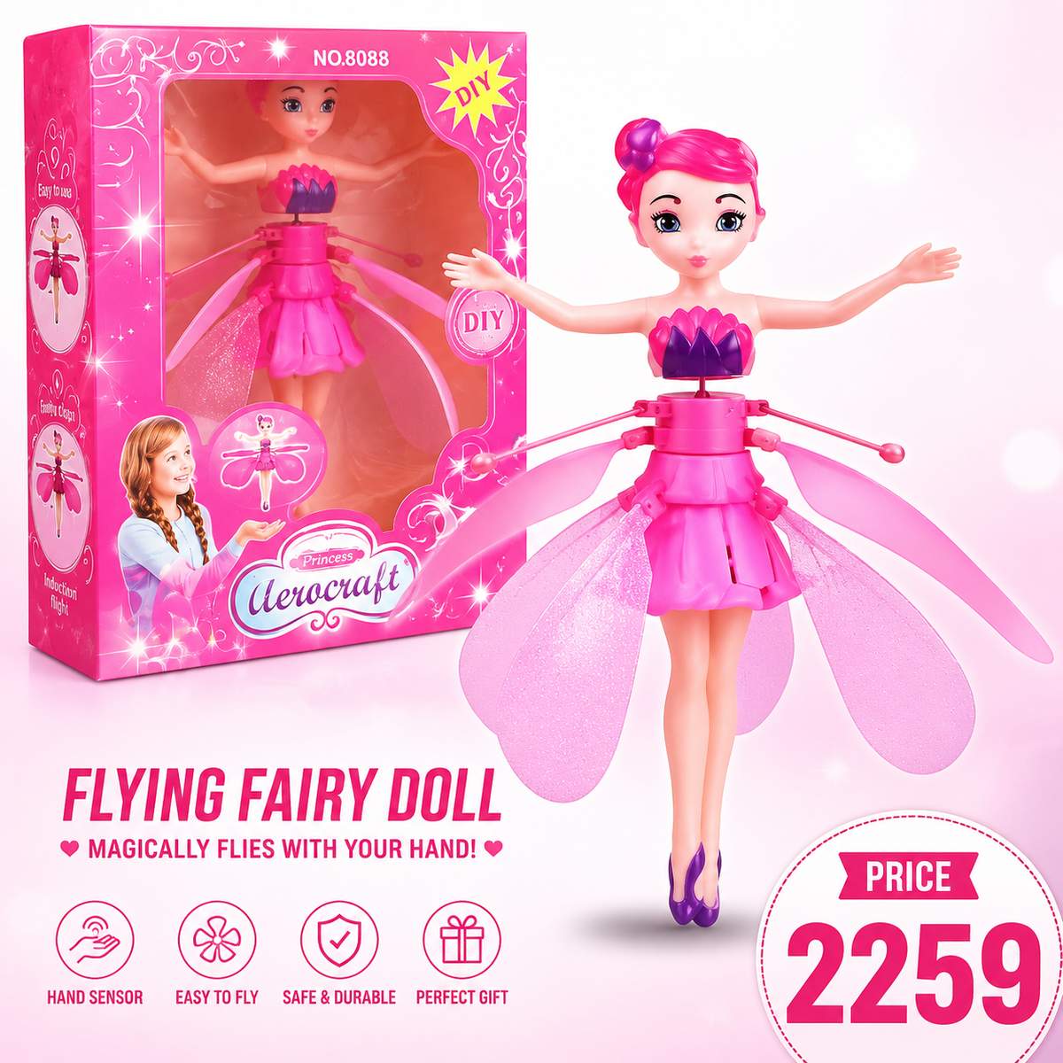 Flying Fairy Doll Rechargeable Pink Flight Toy for Kids | Electric Flying Doll Toy