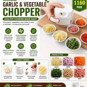 Mini Manual Garlic & Vegetable Chopper – Hand-Pull Food Processor for Onion, Herbs, Nuts & Vegetables