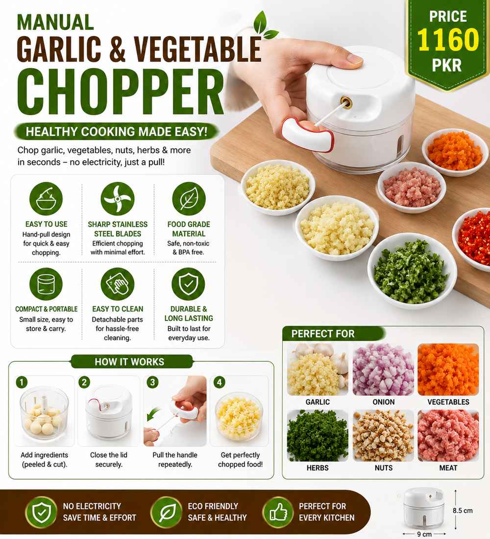 Mini Manual Garlic & Vegetable Chopper โ Hand-Pull Food Processor for Onion, Herbs, Nuts & Vegetables