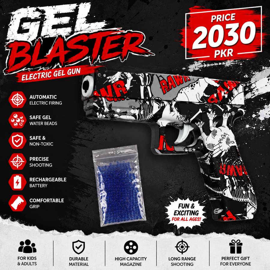 Electric Gel Ball Launcher Toy Black | Rechargeable Automatic Gel Blaster with 1,000 Water Gel Beads
