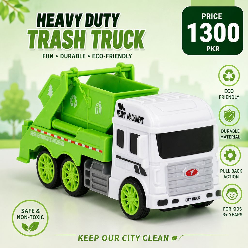 Green Plastic Trash Truck Toy for Kids 1-10 Years | Garbage Truck Toy Vehicle for Boys & Girls