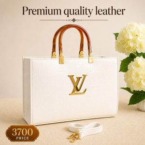 White Luxurious Tote Bag with Detachable Strap & Zipper Pocket | Premium Women's Handbag for Work, Shopping & Travel