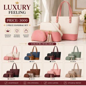 Women's PU Leather 3-Piece Multicolor Handbag Set | Premium Tote Bag with Wallet & Cosmetic Pouch