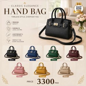 Black Leather Laptop Handbag Medium Size with Adjustable Shoulder Belt for Women – Office & Business Bag in Pakistan