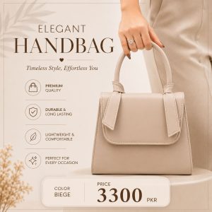 Women's Leather Plain Hand Bag Beige – Elegant Ladies Handbag for Daily Use in Pakistan