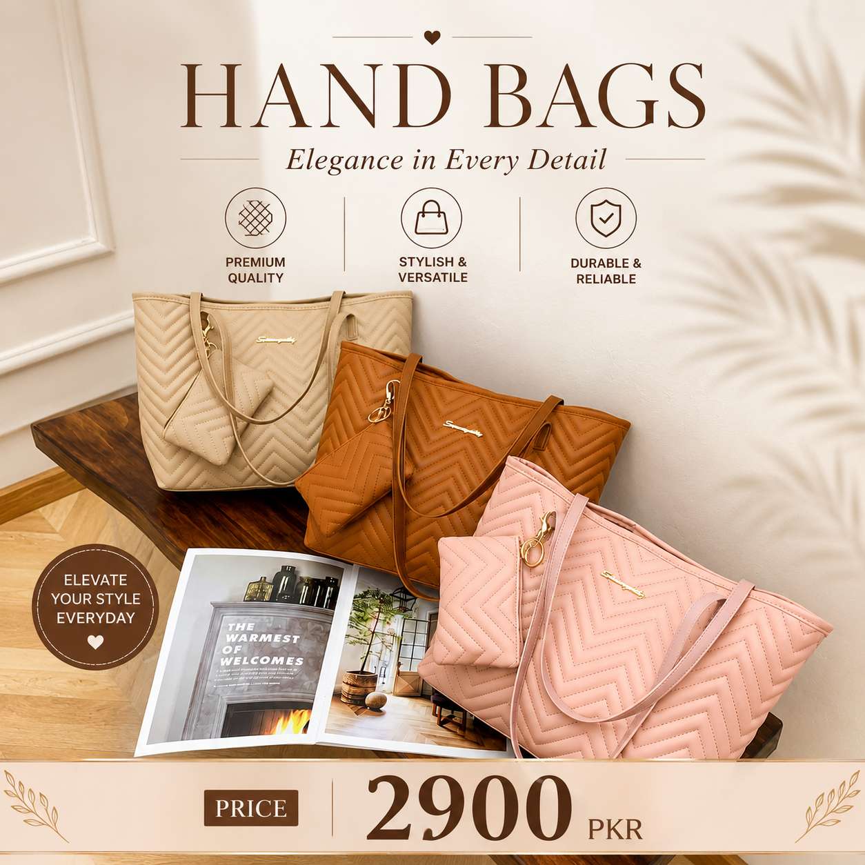 Wavy Diamond Embroidered Shoulder Bag for Women – Elegant Ladies Shoulder Handbag for Daily Use in Pakistan