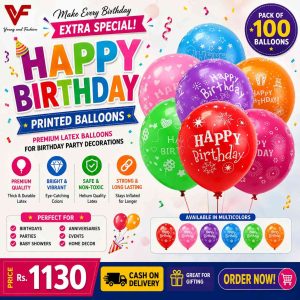 Pack of 100 Happy Birthday Printed Balloons – Premium Latex Birthday Party Decoration Balloons