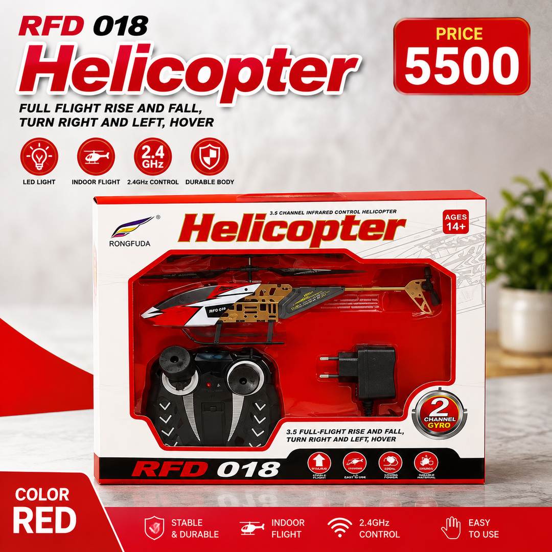 Remote Control Helicopter RFD-018 for Kids 1-12 Years – Rechargeable 2-Channel Flying Toy with Remote