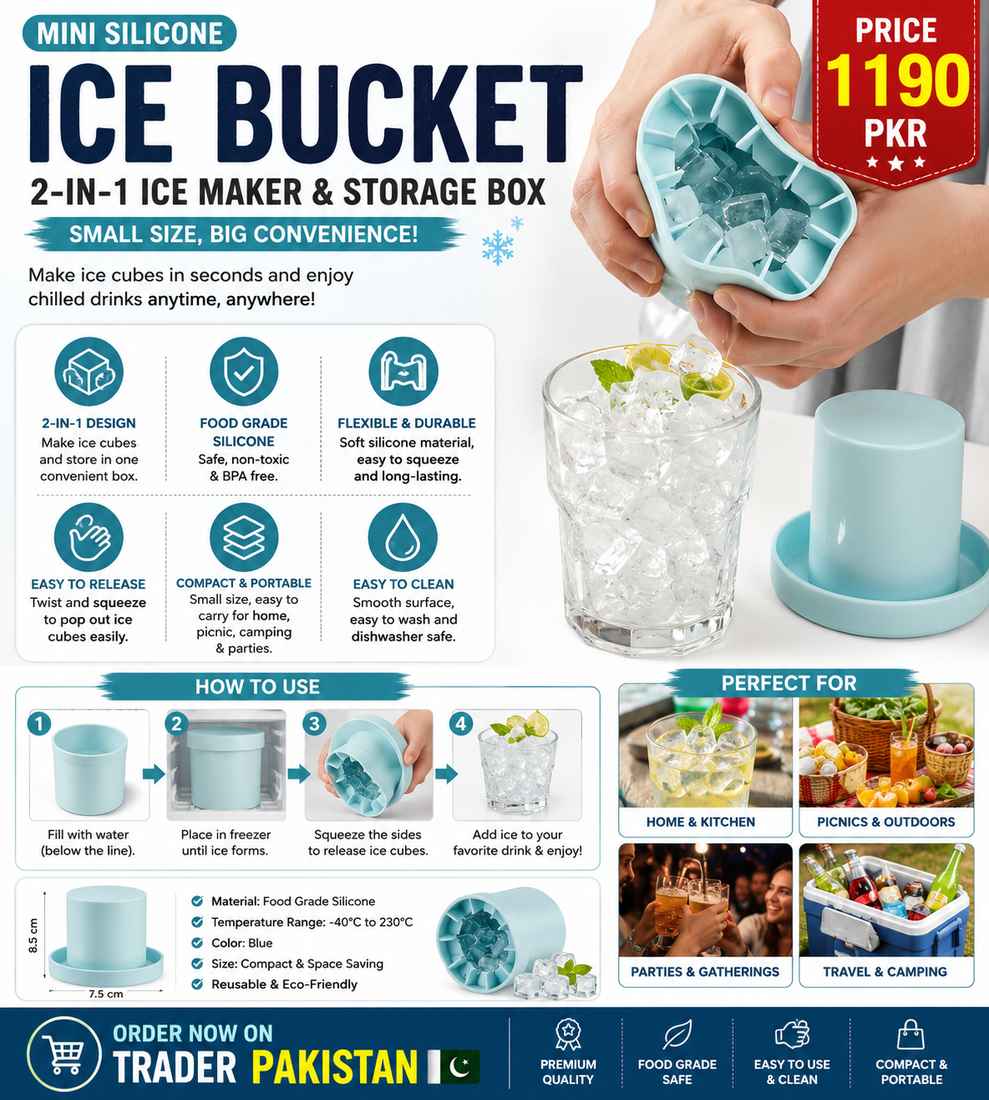 Mini Silicone Ice Bucket โ 2-in-1 Ice Cube Maker & Storage Box for Home, Kitchen, Parties & Outdoor Use