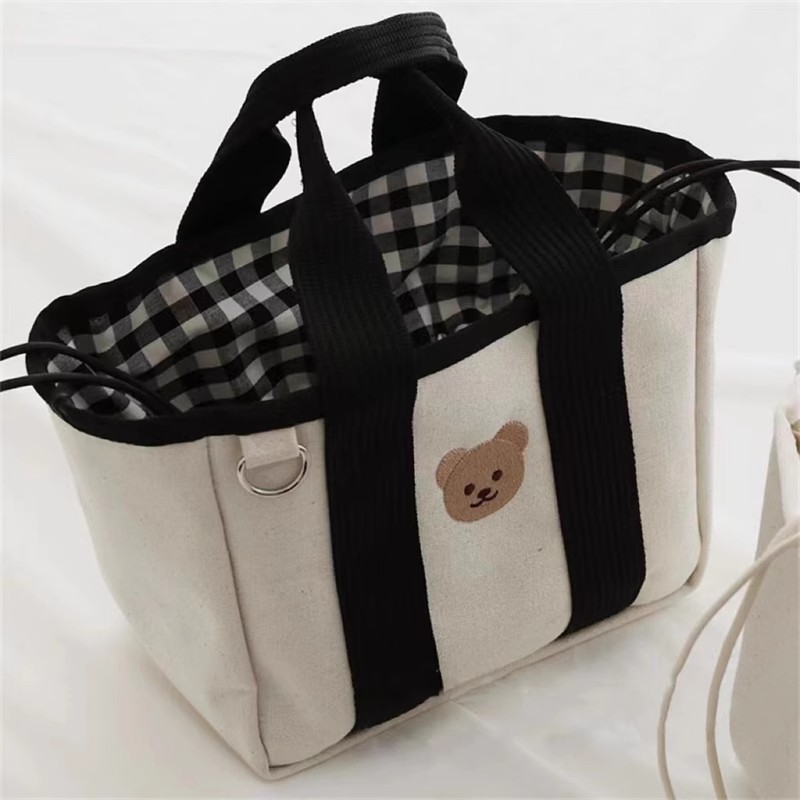 Canvas Crossbody Tote Bag for Moms in Pakistan – Stylish Everyday Shoulder Bag for Women | Black & White - Image 2