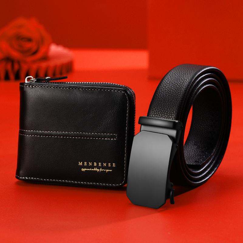 Men's Leather Belt & Wallet Gift Set – Premium Black Automatic Buckle Belt with Leather Wallet in Gift Box - Image 2