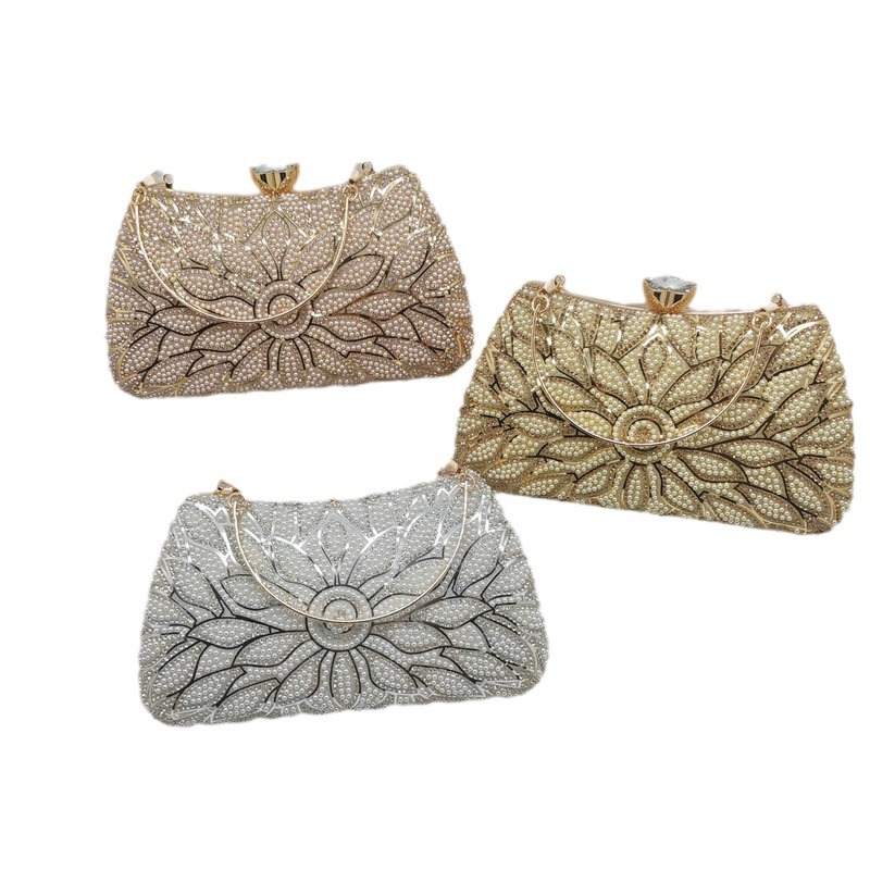Elegant Gold Embroidered Clutch Bag for Women | Luxury Party & Wedding Hand Clutch - Image 2
