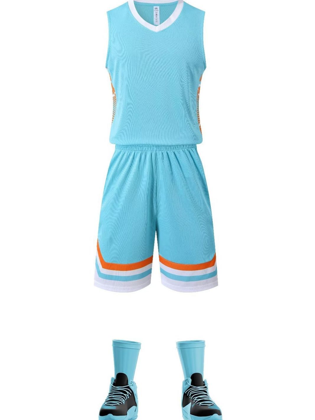 Men Light Blue Basketball Uniform Set Sleeveless Shorts Summer Training Sportswear - Image 5