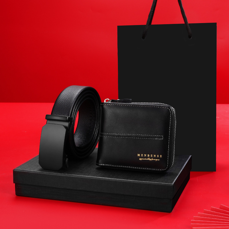 Men's Leather Belt & Wallet Gift Set – Premium Black Automatic Buckle Belt with Leather Wallet in Gift Box - Image 5