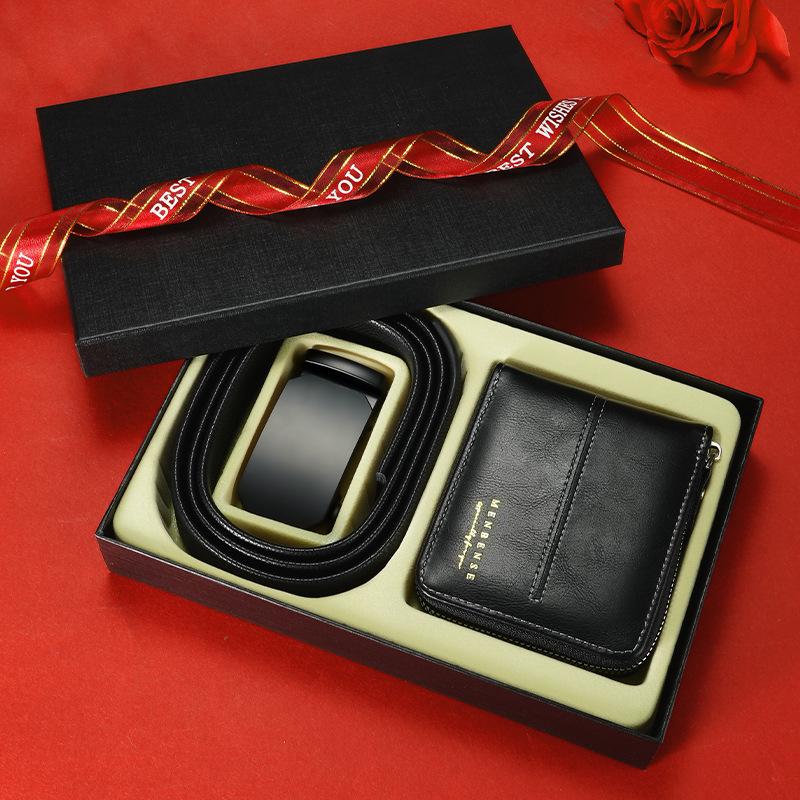 Men's Leather Belt & Wallet Gift Set – Premium Black Automatic Buckle Belt with Leather Wallet in Gift Box - Image 3