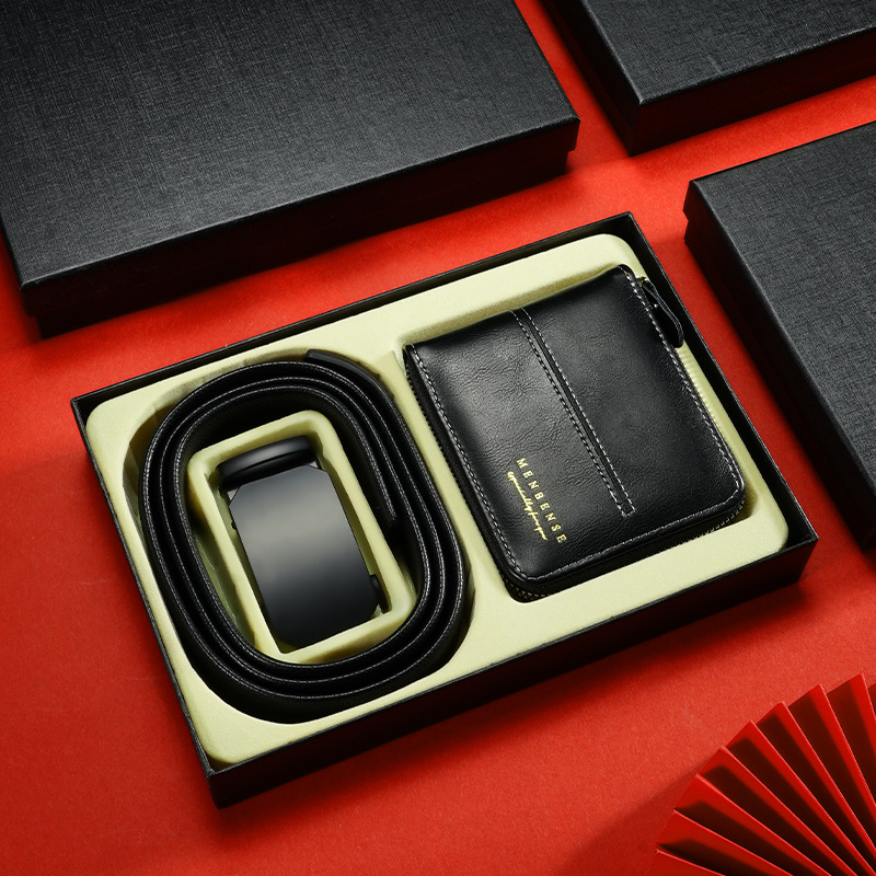 Men's Leather Belt & Wallet Gift Set – Premium Black Automatic Buckle Belt with Leather Wallet in Gift Box - Image 4
